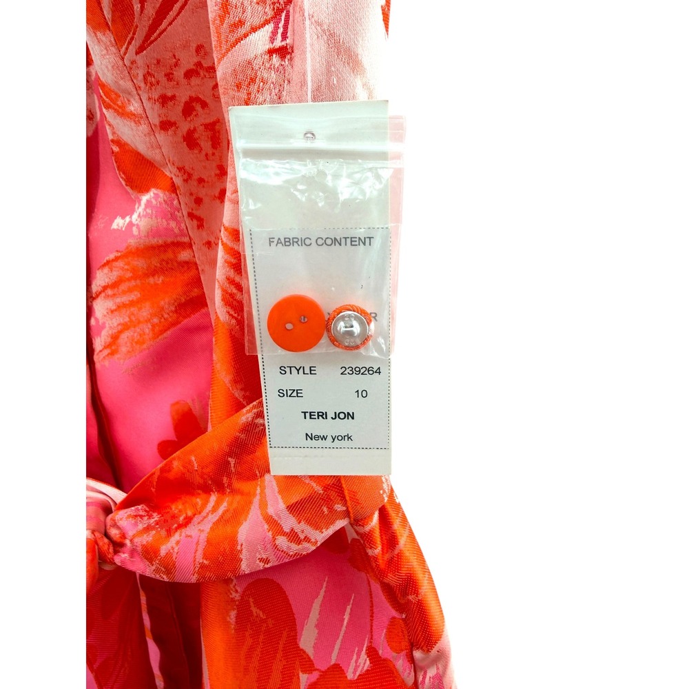 Teri Jon Rickie Freeman Orange Pink Floral Jacquard Shirt Dress Belted NWT 10 - Picture 4 of 7